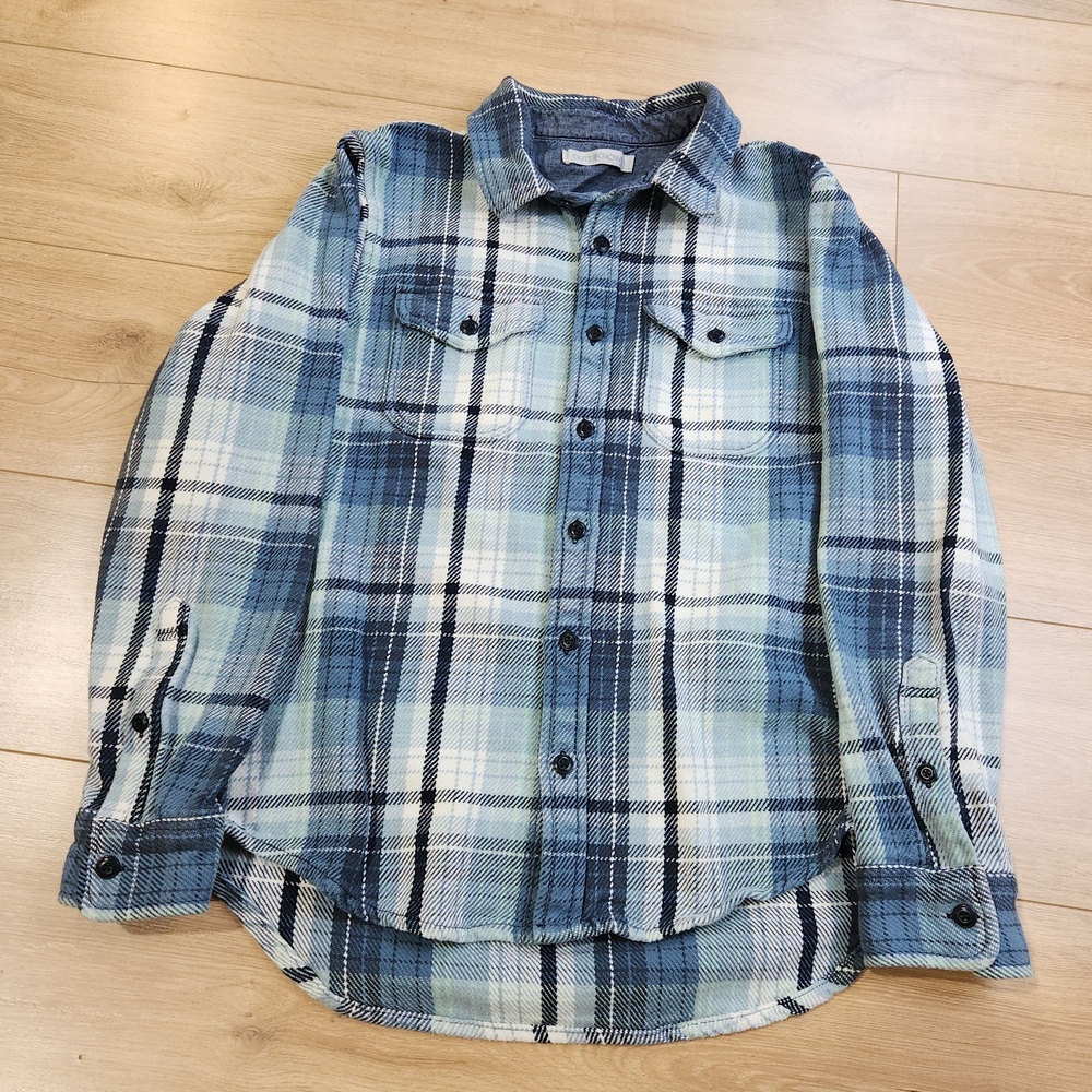 Outerknown Blanket Shirt Mens Medium Blue Plaid Flannel Long Sleeve Button Up